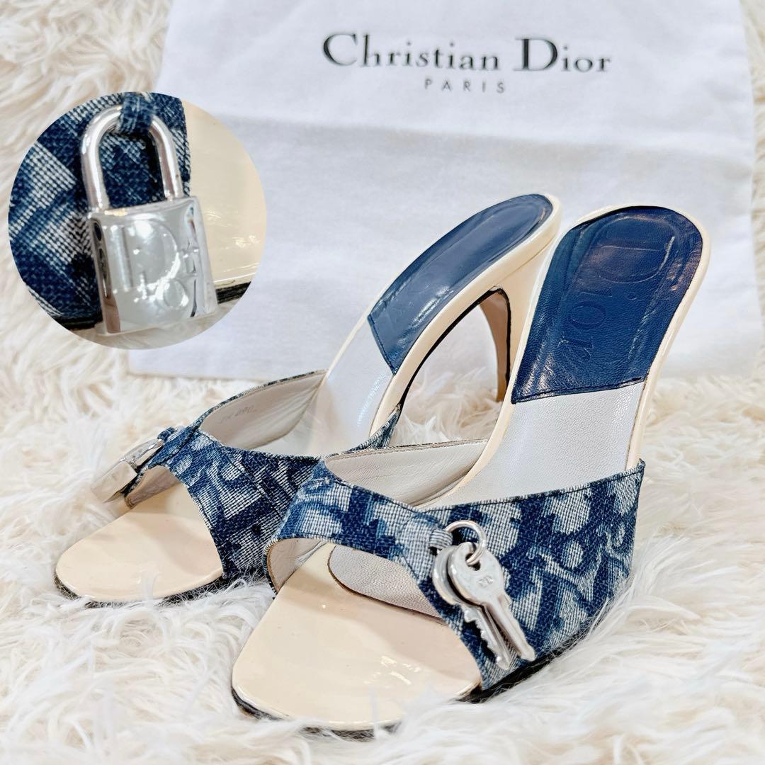 美品 ChristianDior トロッター デニムミュール カデナ 22cm