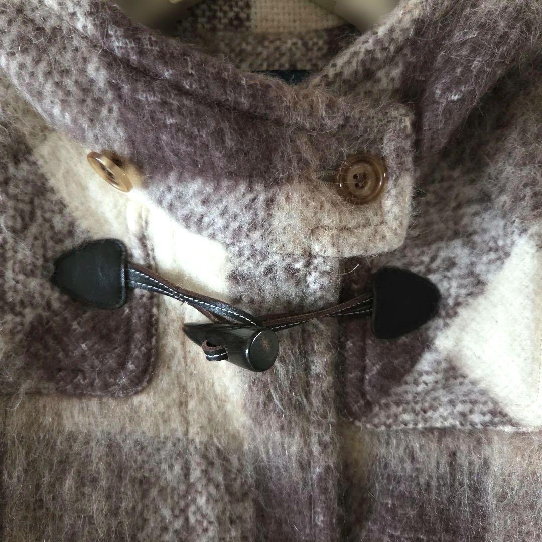 ノンノNON NO ☆シャギーダッフルコートアルパカ モヘヤ ウール チェック柄