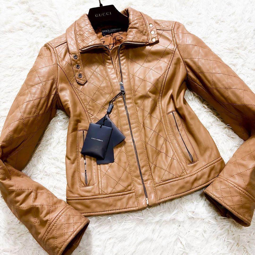 DOLCE&GABBANA ベイビーラムレザージャケット キャラメルブラウン