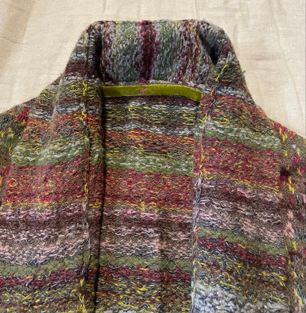 45r上質アルパカ混ジャガードニットガウンコート 軽くて柔らか暖かい美品