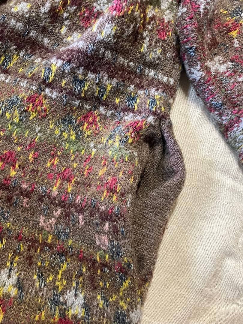 45r上質アルパカ混ジャガードニットガウンコート 軽くて柔らか暖かい美品