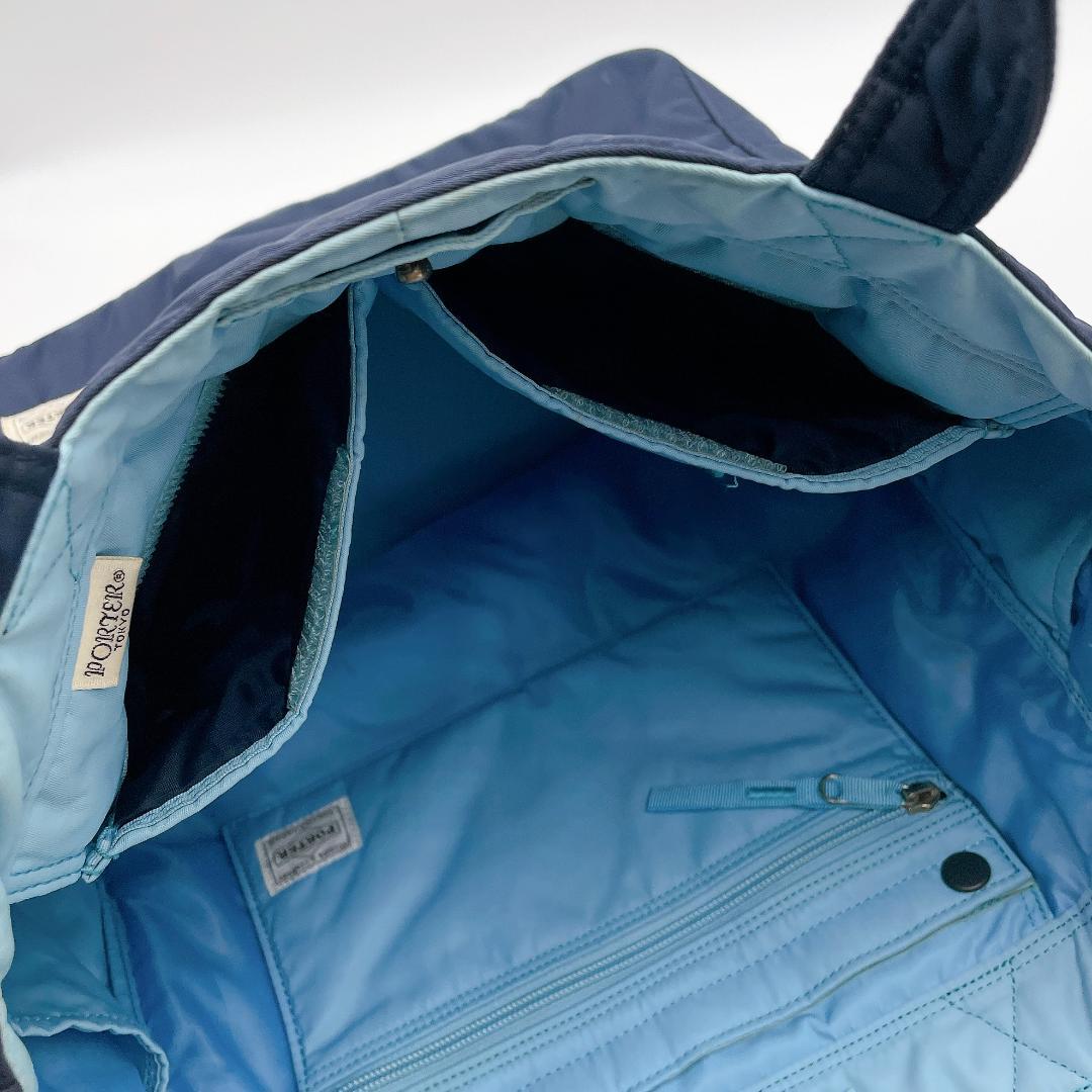 良品 PORTER クリーム ネイビー×ブルー トートバッグ f341