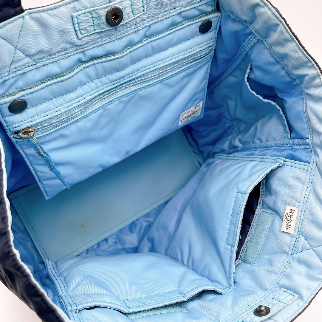 良品 PORTER クリーム ネイビー×ブルー トートバッグ f341