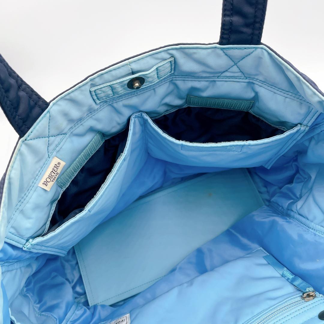 良品 PORTER クリーム ネイビー×ブルー トートバッグ f341