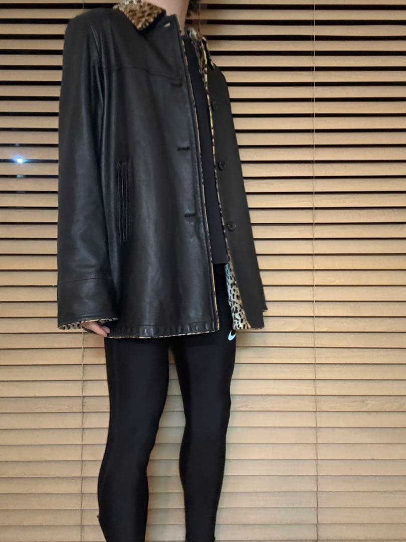 BALMAIN PARIS リバーシブル レオパード×ブラック レザーコート