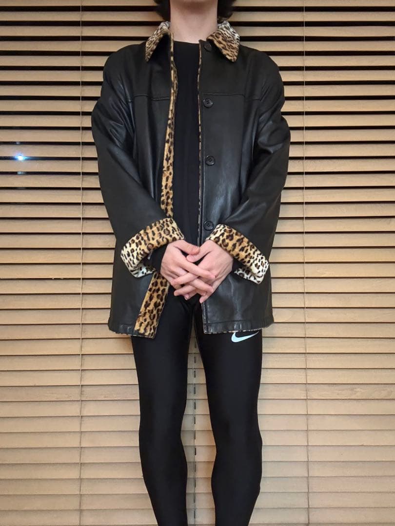 BALMAIN PARIS リバーシブル レオパード×ブラック レザーコート