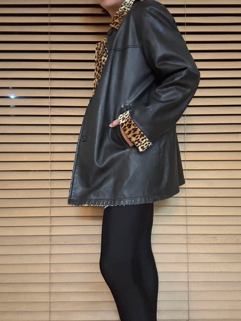 BALMAIN PARIS リバーシブル レオパード×ブラック レザーコート