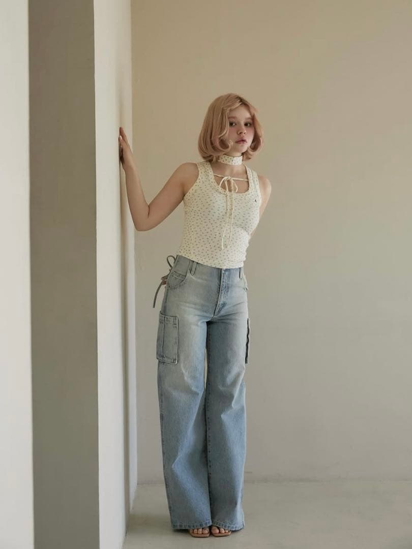 パンツ back ribbon denim cargo pants / AND MARY