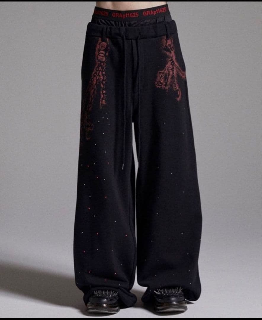 準*様 Grancy グランシー ラインストーンスウェットパンツ ブラック レッ