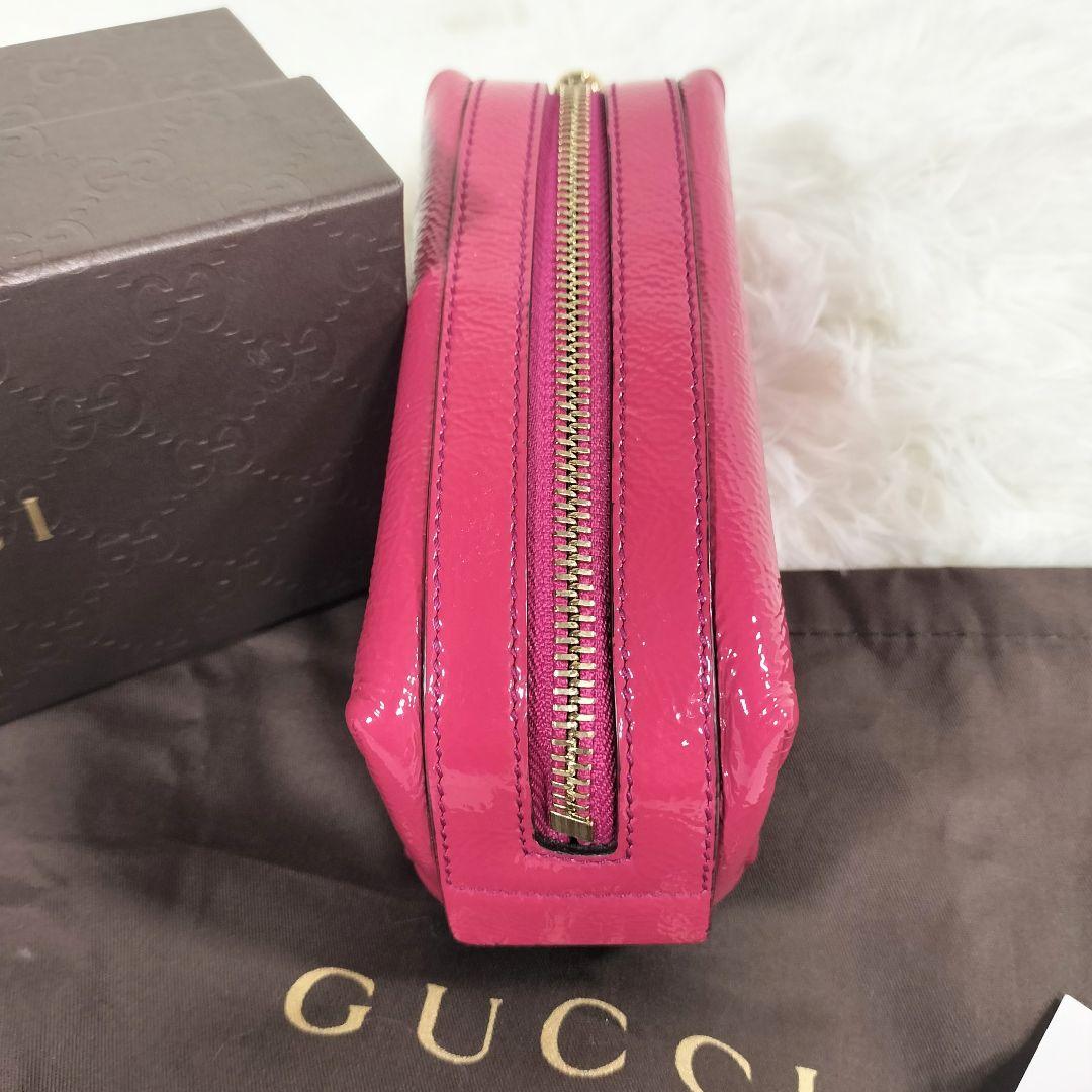 【美品】GUCCI ソーホー コスメポーチ エナメル ピンク タッセル