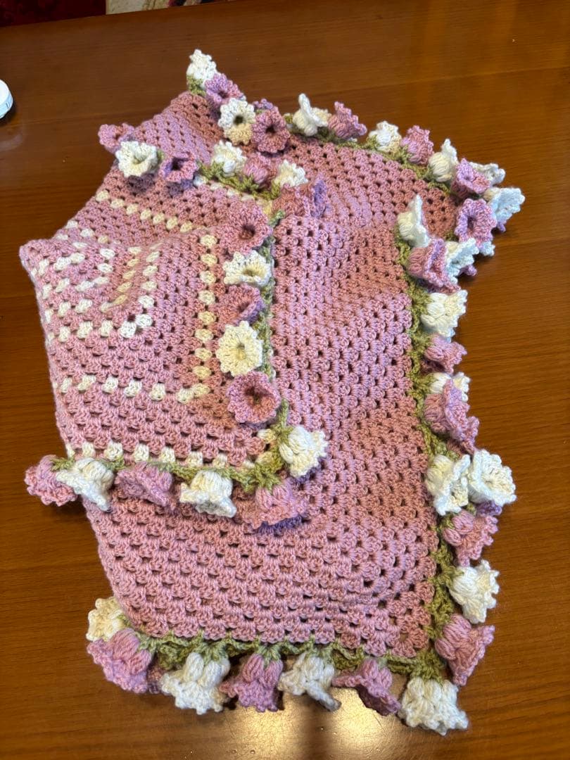 手編み 花束ブランケット2点 ルビー