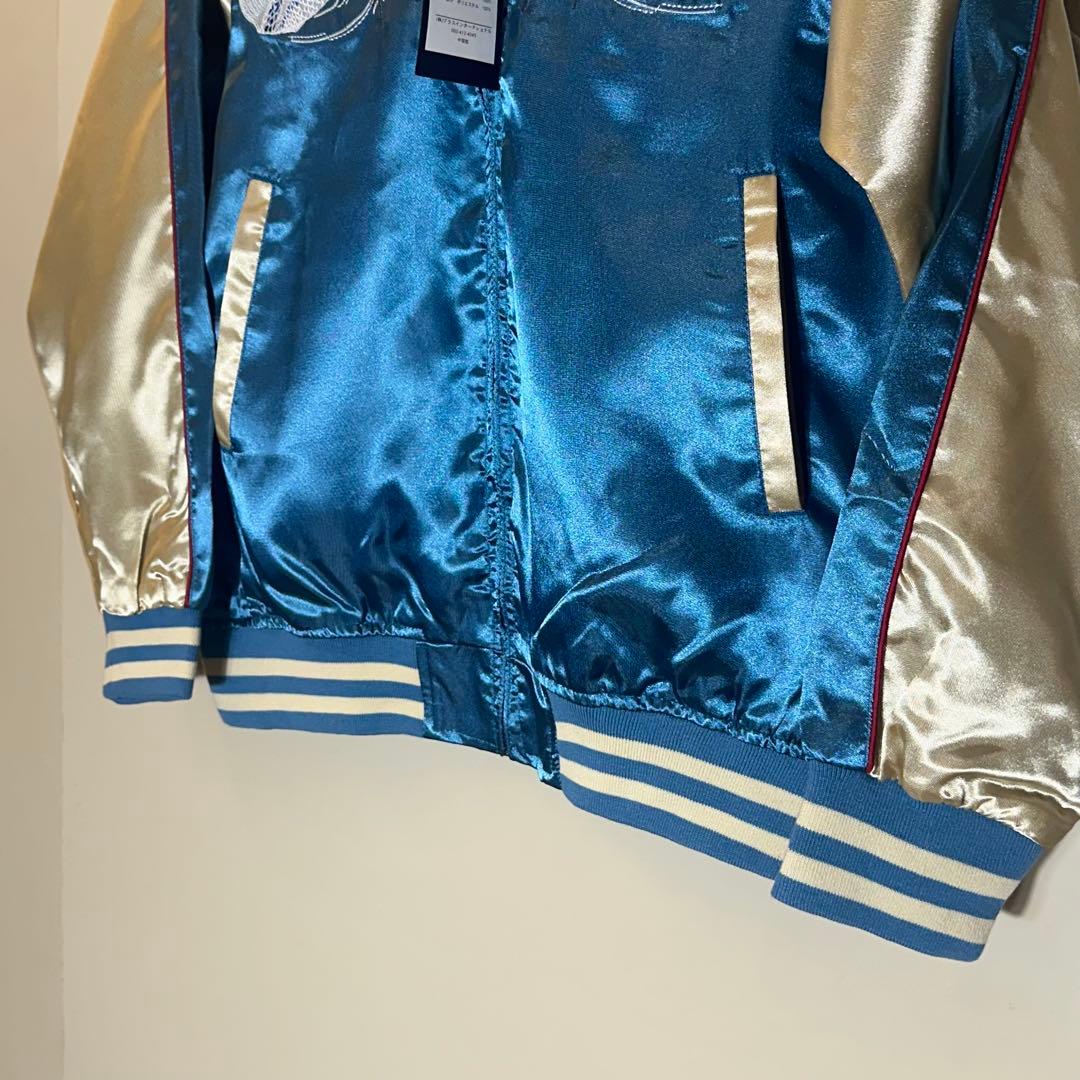 【新品未使用】刺繍スカジャン鯉×桜×富士ブルー水色×金M〜L和柄 ブルゾン