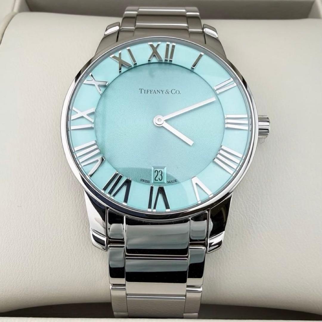 希少 極美品 ティファニー アトラス 2ハンド ティファニーブルー メンズ腕時計