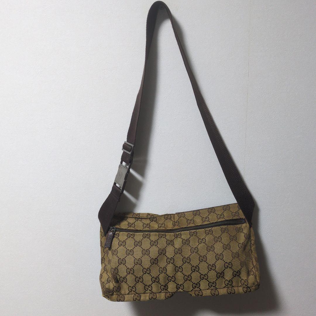 GUCCI グッチ ボディバッグ キャンバス レザー ウエストポーチ 28566