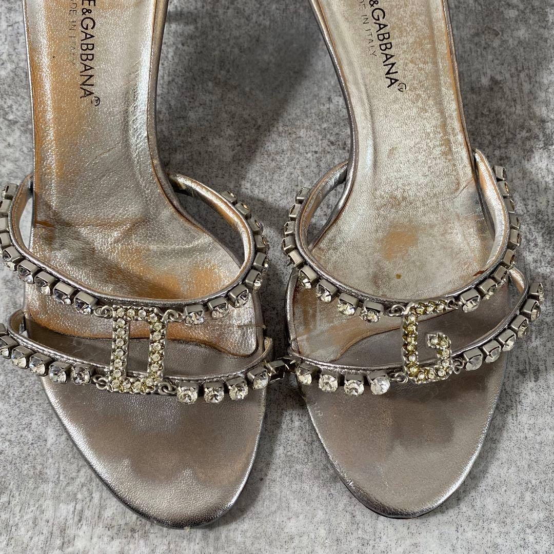 ドルチェアンドガッバーナ　ハイヒール　ビジュークリスタル　ミュール　シルバー