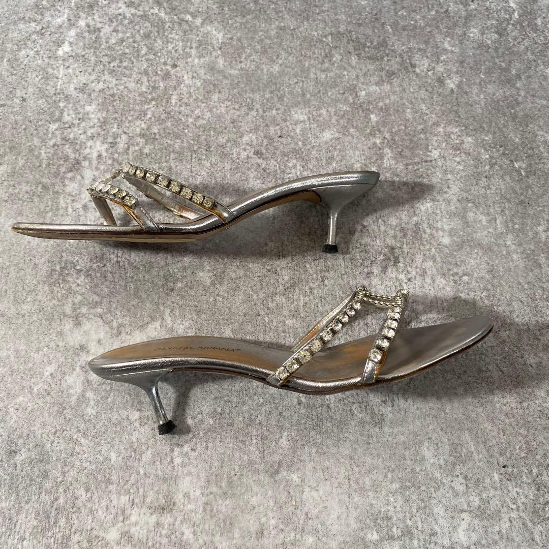 ドルチェアンドガッバーナ　ハイヒール　ビジュークリスタル　ミュール　シルバー