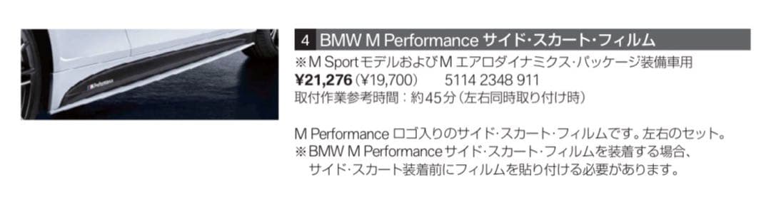  M Performance サイドスカートフィルム