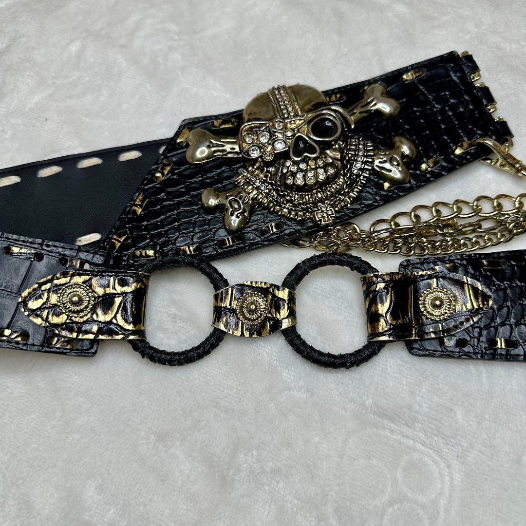 【d.i.a.】ダイヤ スカルバックルロゴベルト クロコ型押し