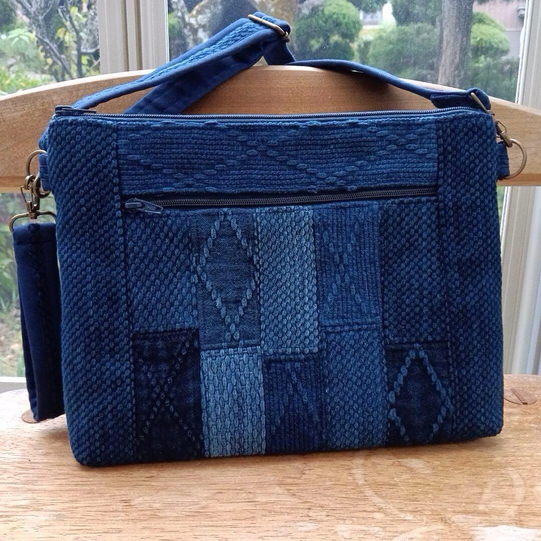 古布藍染木綿二重剣道着　ショルダーバッグ　ハンドメイド