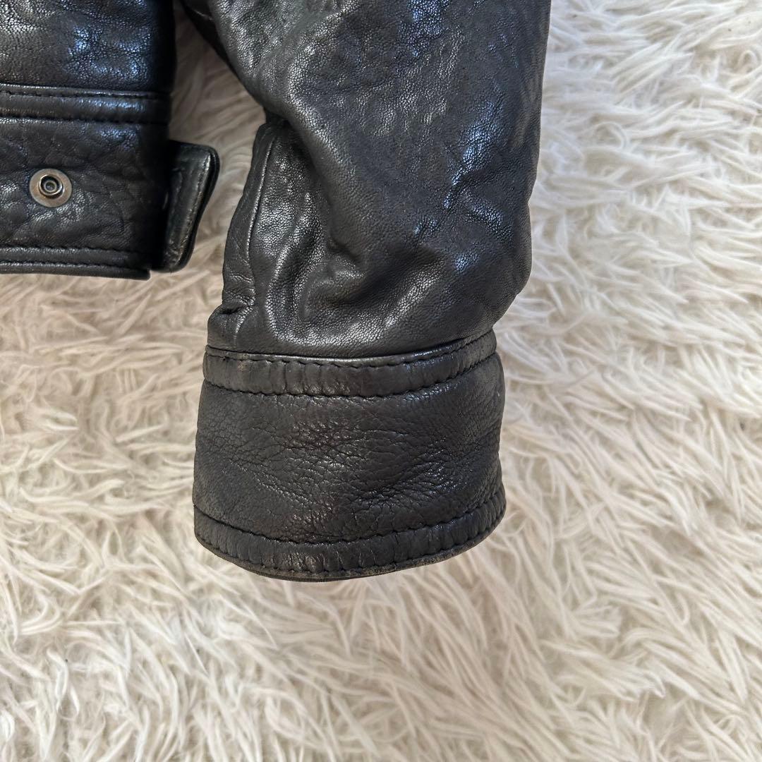 90s ixi:z レザージャケット ブルゾン シワ加工 短丈 羊革 中綿 L