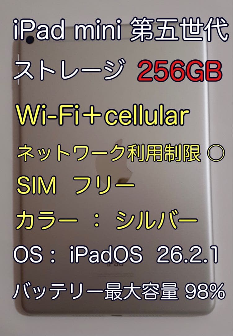 iPad mini第五世代 256GBシルバー Wi-Fi + cellular