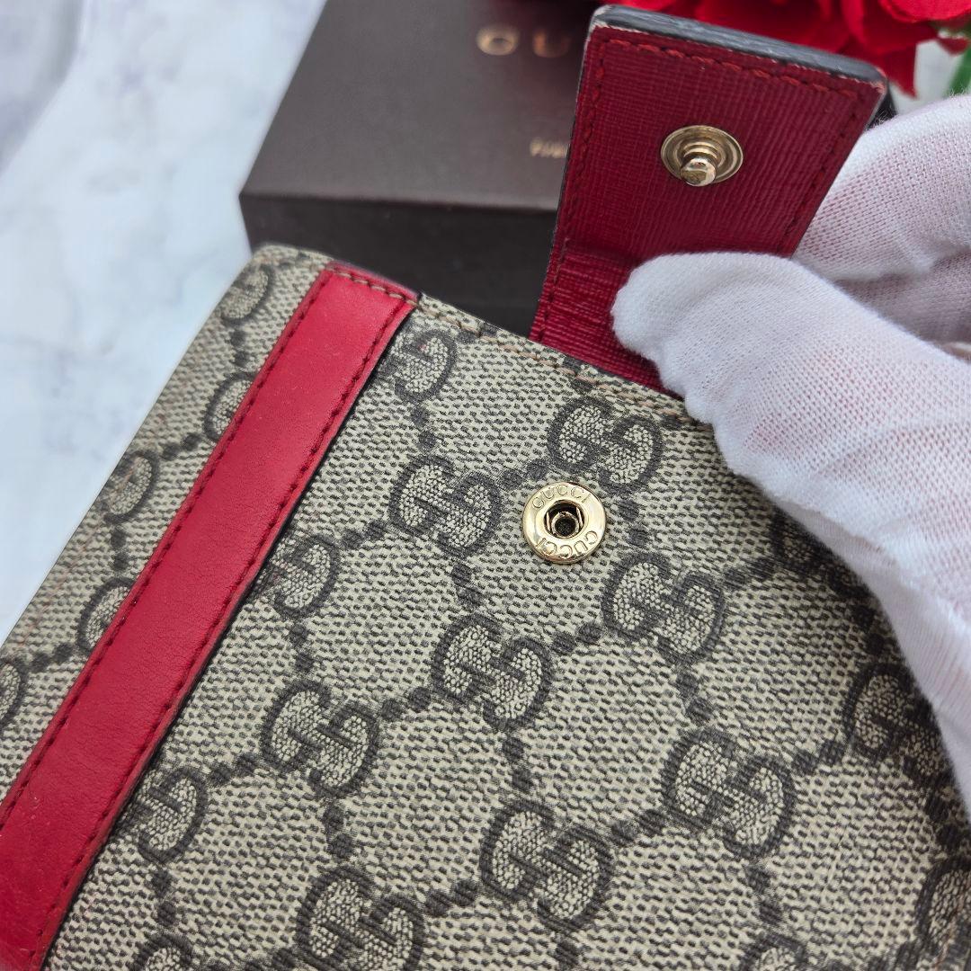 【希少】 GUCCI グッチ 折り財布 財布 GG スプリーム ベルト レッド