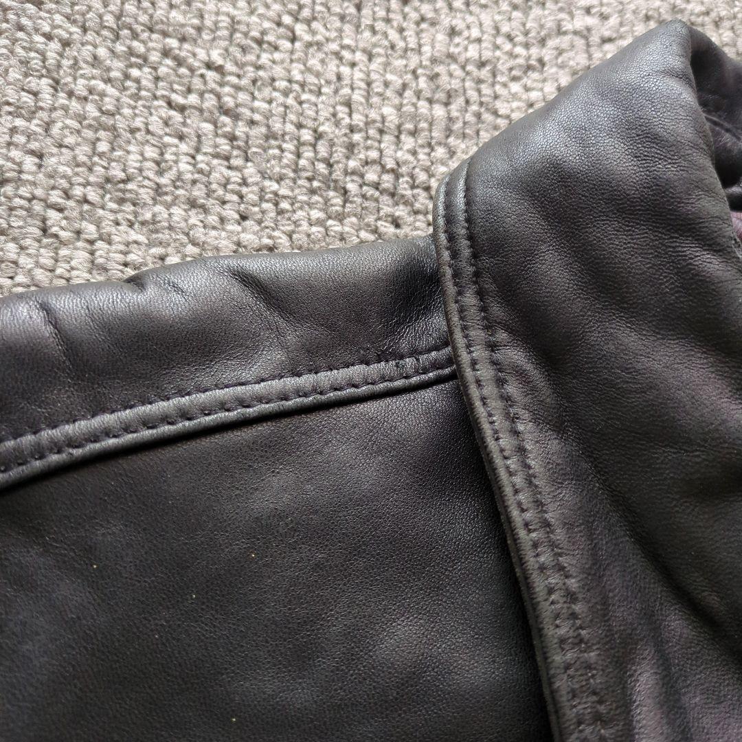 90s​本革羊革ラムレザーA2型襟付きフライトジャケットブルゾン黒Mゆるだぼ短丈