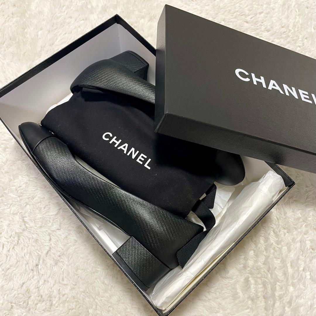 箱付き美品 CHANEL シャネル ココマーク エンボスレザー パンプス