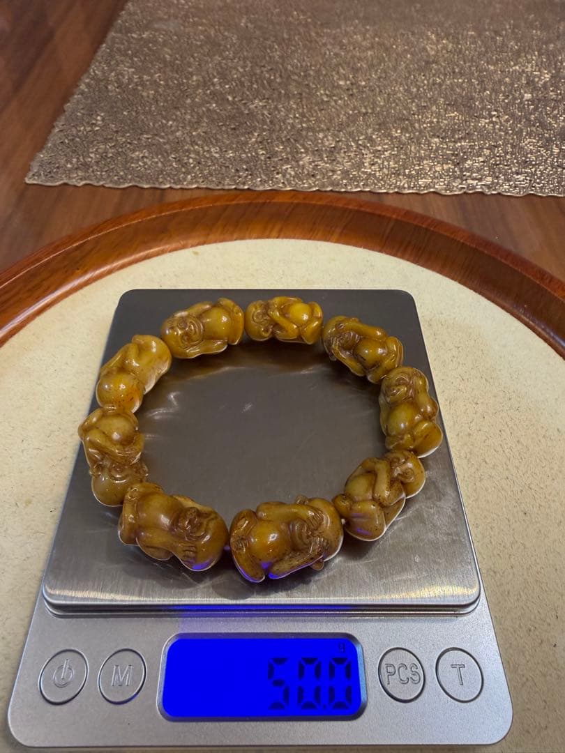 V-1065-2 文玩　天然ラクダ骨　猿彫り　ブレスレット　開運　お守り　魔除け