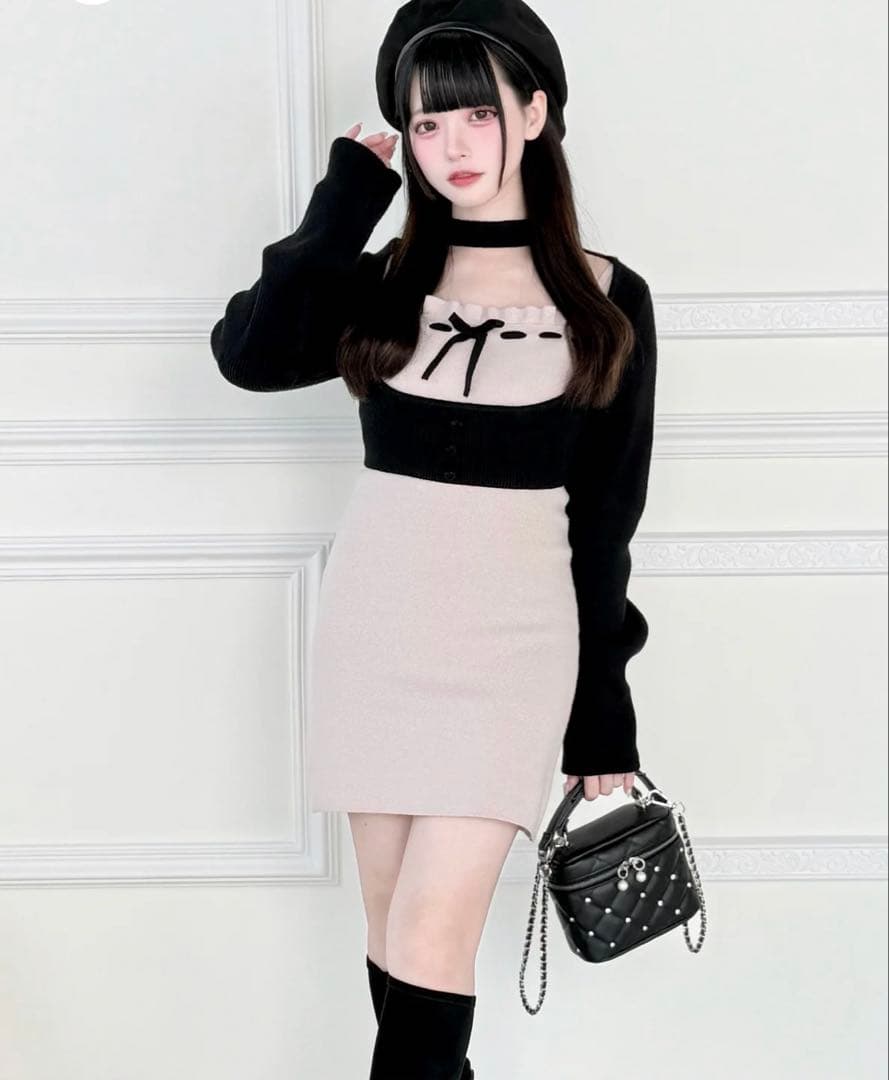 NoGenki ニットトップス×ニットキャミワンピース ピンク