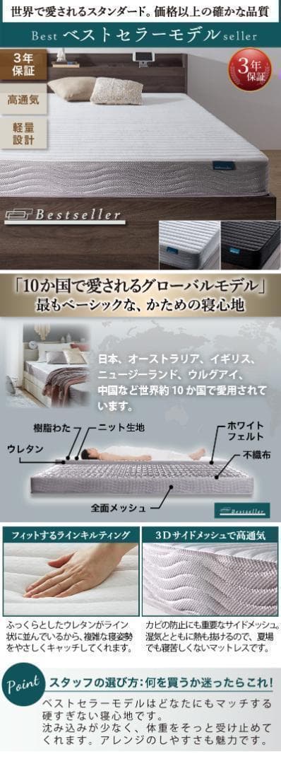 【ひめたん】＋北海道送料 セミダブルベッド マットレス付 棚 コンセント付