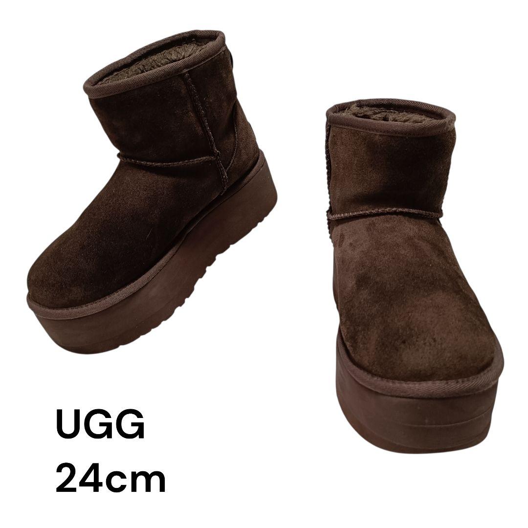 アグ　クラシック ミニ プラットフォーム24㎝　ブラウン　厚底　ファー　ムートン