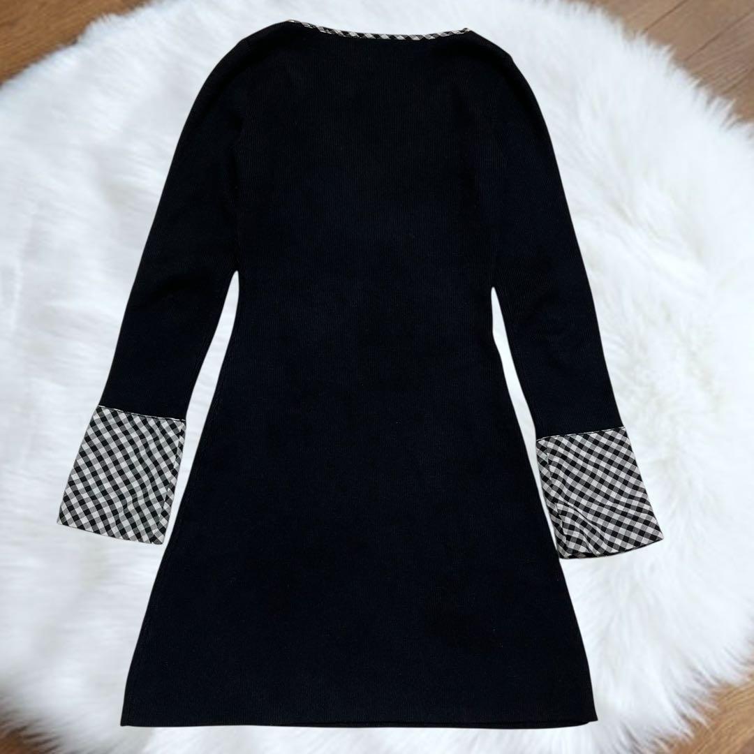 【大人気】ダーリッチ チェックリボンニットミニワンピース　黒