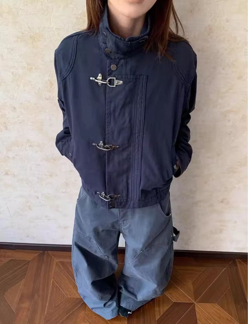 y2k グランジ　ジャケット　ネイビー　アウター　Mサイズ