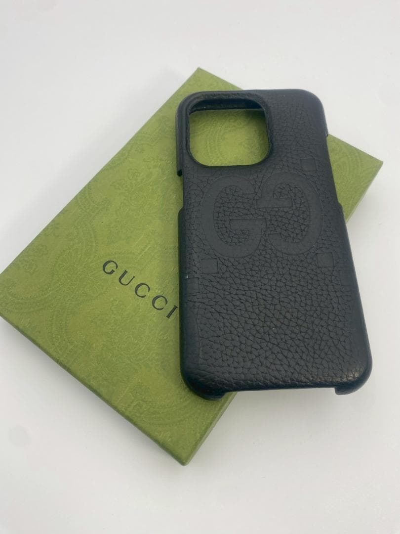 GUCCI iPhone15Pro ケース ジャンボGG 黒 レザー