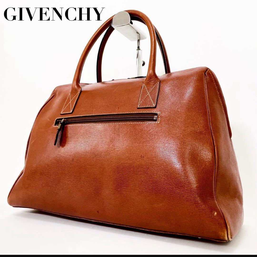 【美品】ジバンシィ GIVENCHY ボストンバッグ 茶系 A4型押し レザー