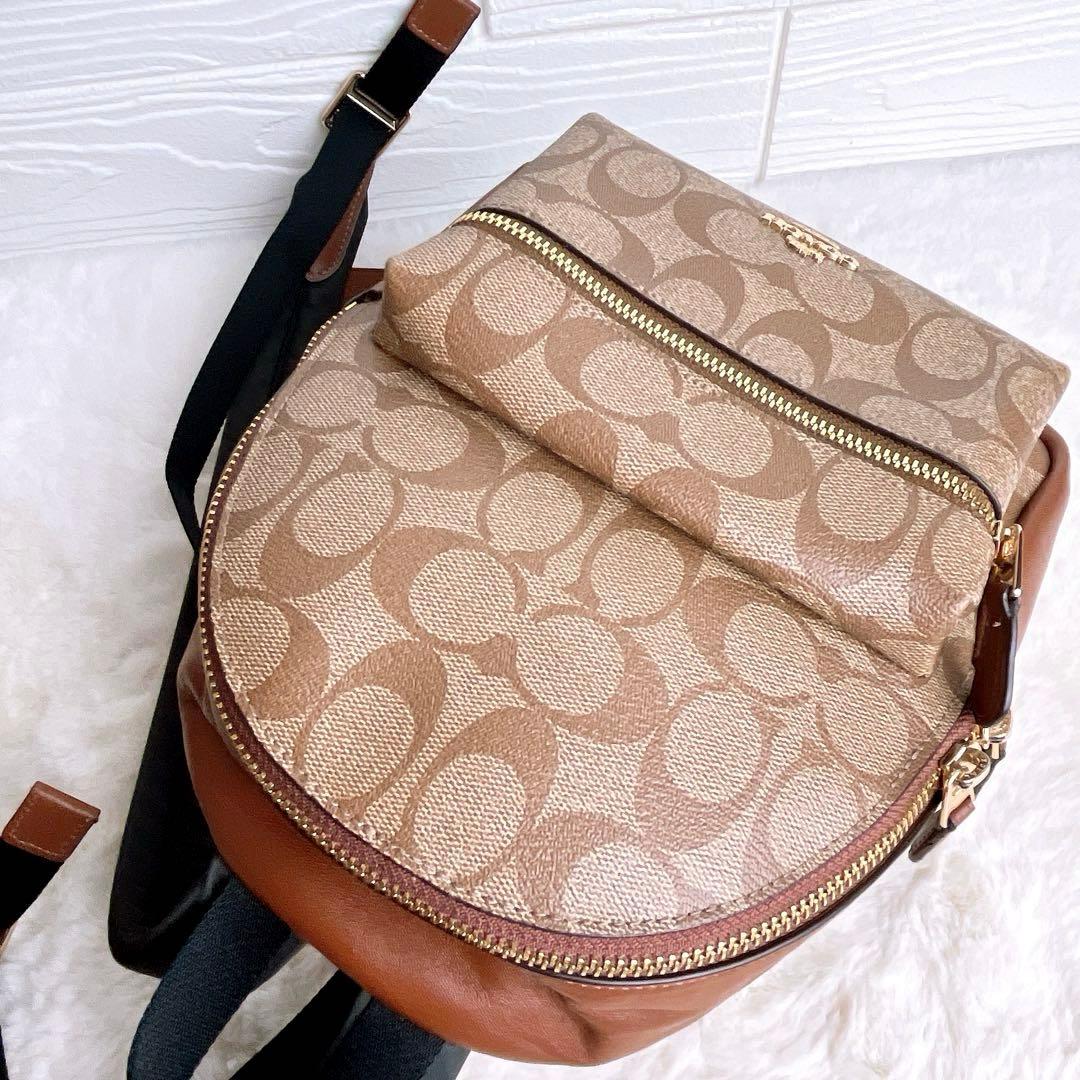 極美品☆COACHコーチ リュック バックパック シグネチャー ブラウンレザー