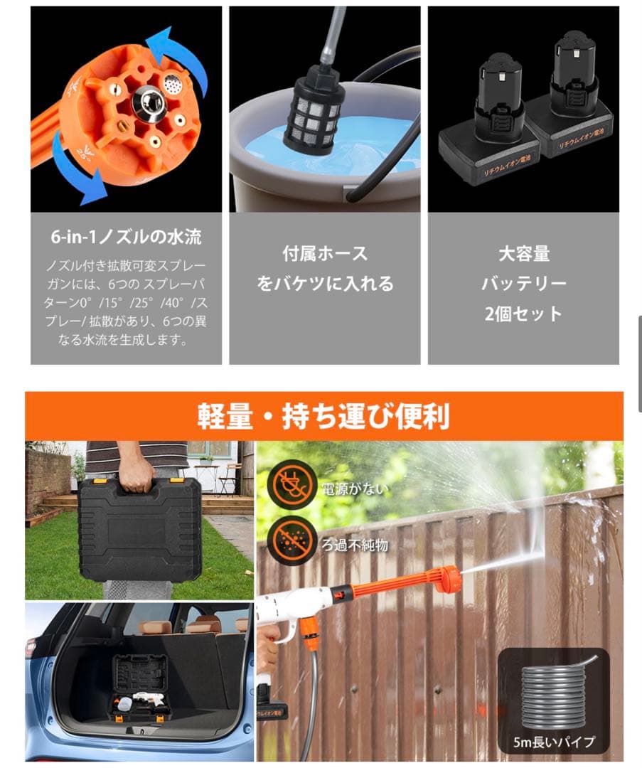 高圧洗浄機　洗浄機　コンパクト　軽量　パワフル　コードレス　多目的