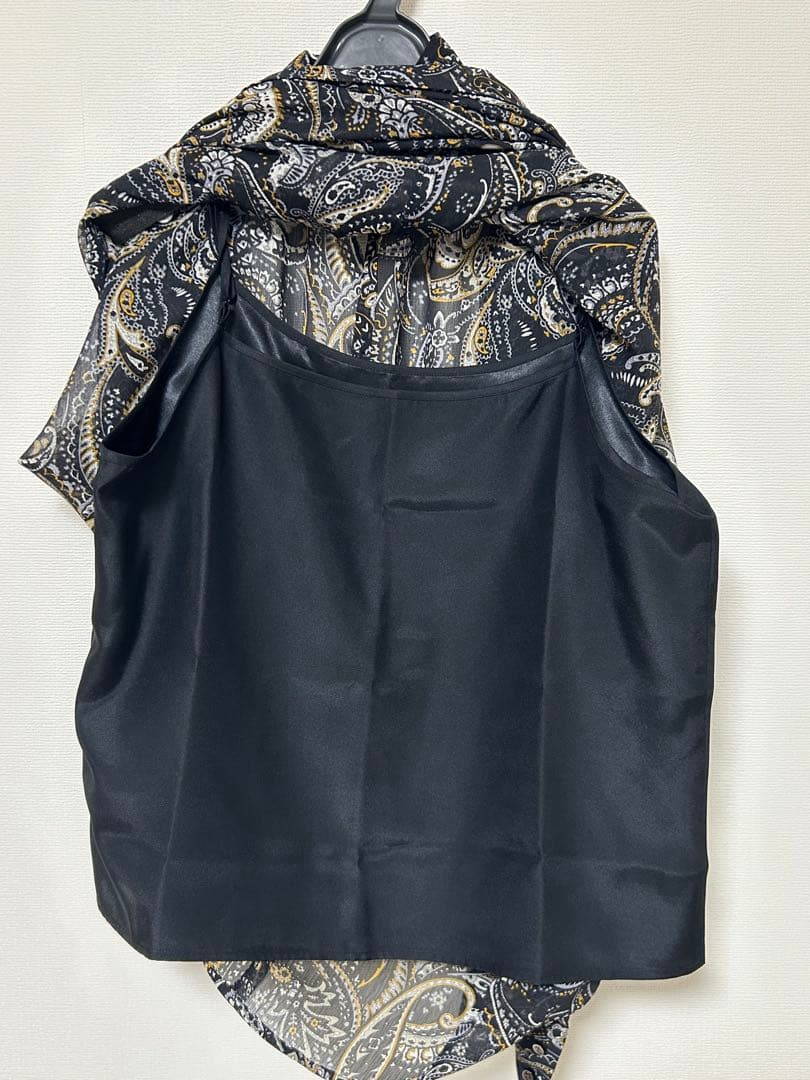 自由区　ペイズリー柄ボウタイブラウス ネイビー 38 キャミソール付き