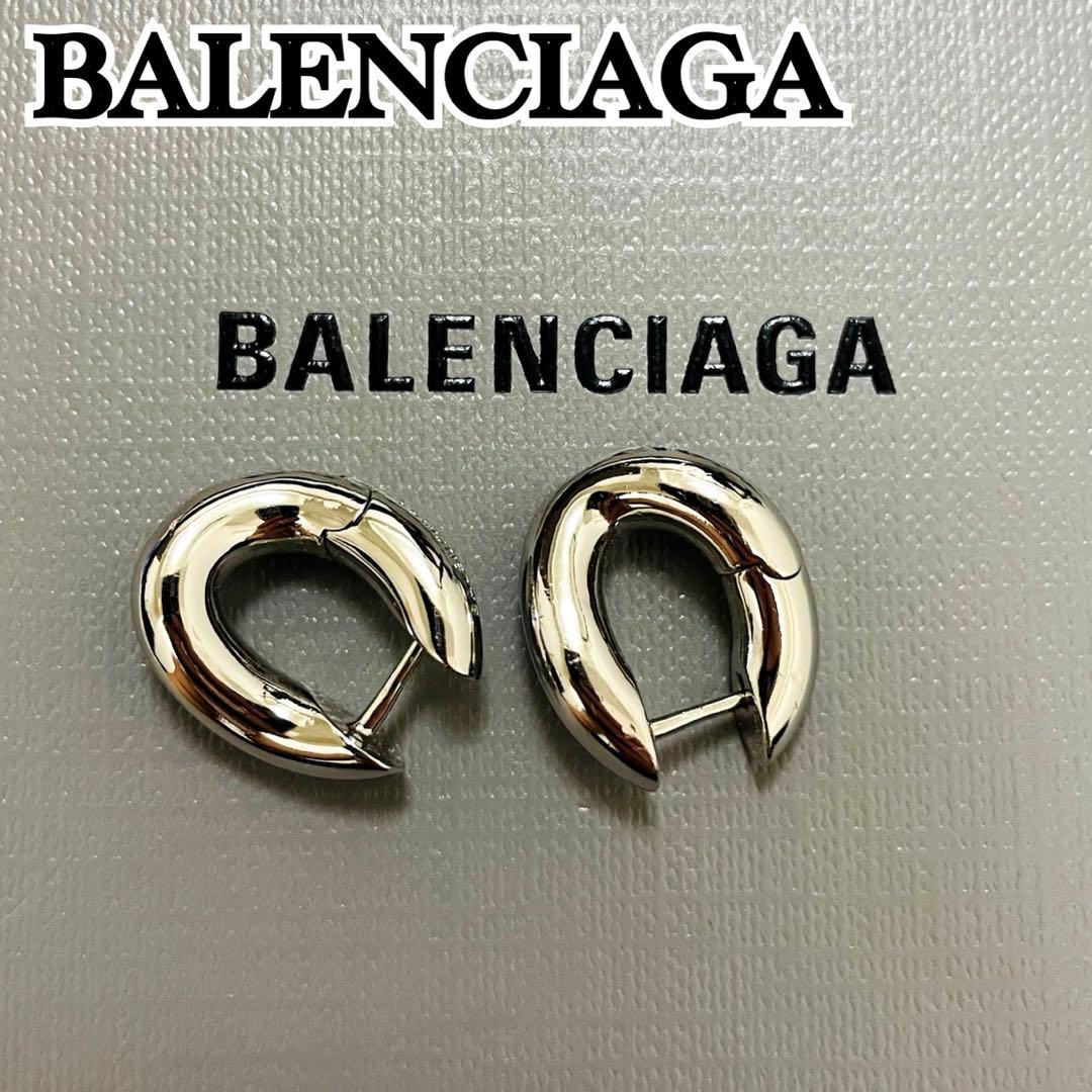 極美✨付属完備✨BALENCIAGA ピアス フープ シルバー ロゴ 現行