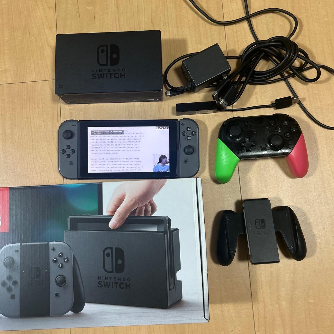 Switch本体中古、新品バッテリー交換済、SDカード有線LANアダプタプロコン