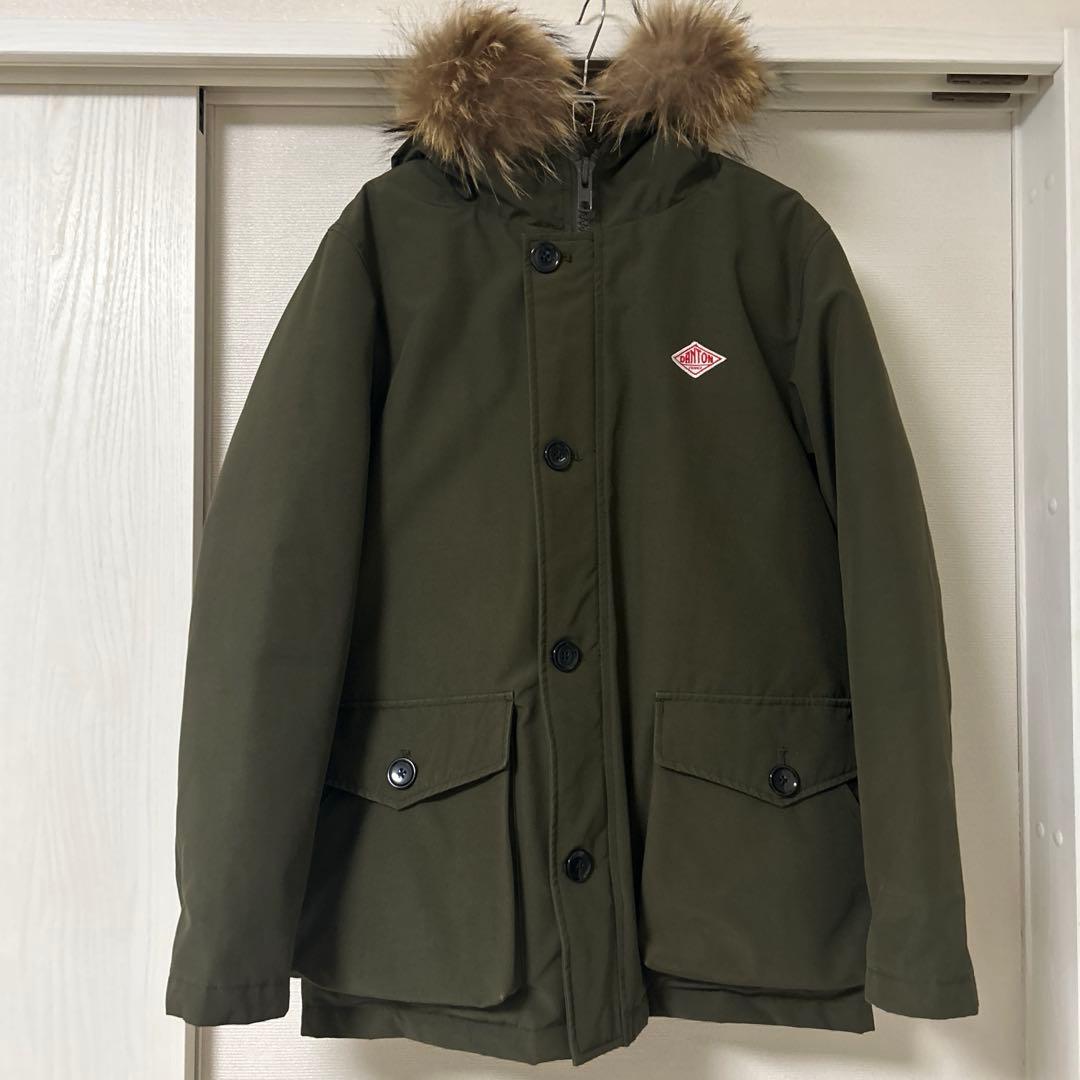 DANTON フーデットダウンジャケット　ファー付き　カーキ　40