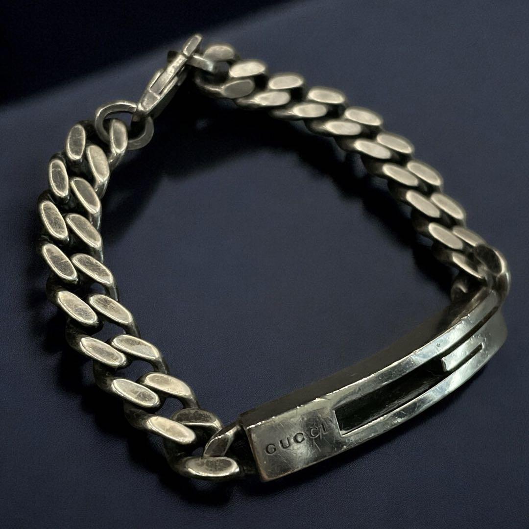 オールド　グッチ　ブレスレット Gロゴ 喜平チェーン シルバー　17 y2k