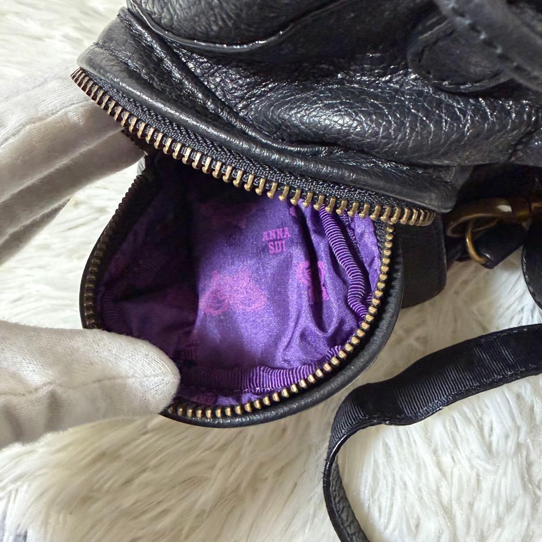 希少✨ANNA SUI ミニリュック レザー シボ革 メタルロゴ