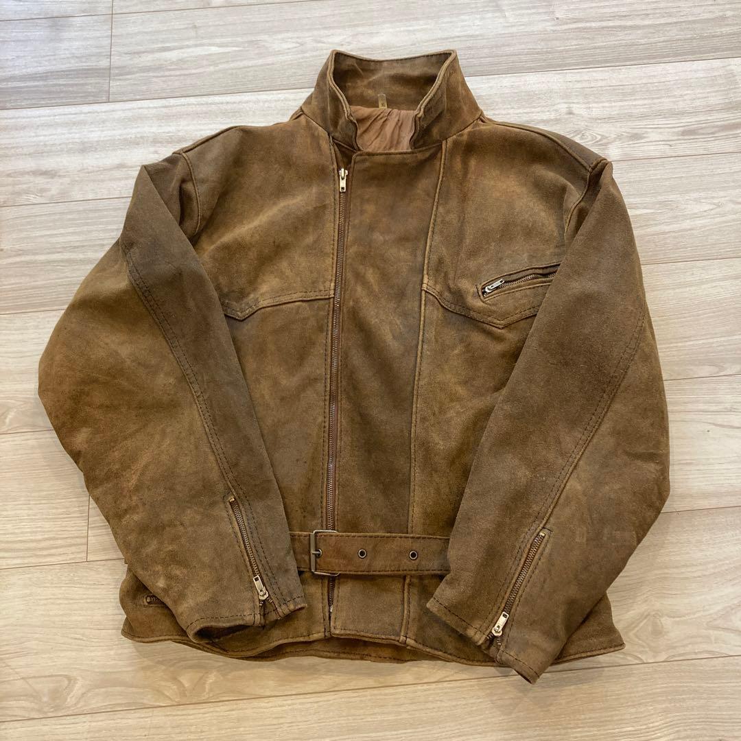 ライダース　スウェード　本革　バイシクルジャケット　ユーロ　アウンノン　80s