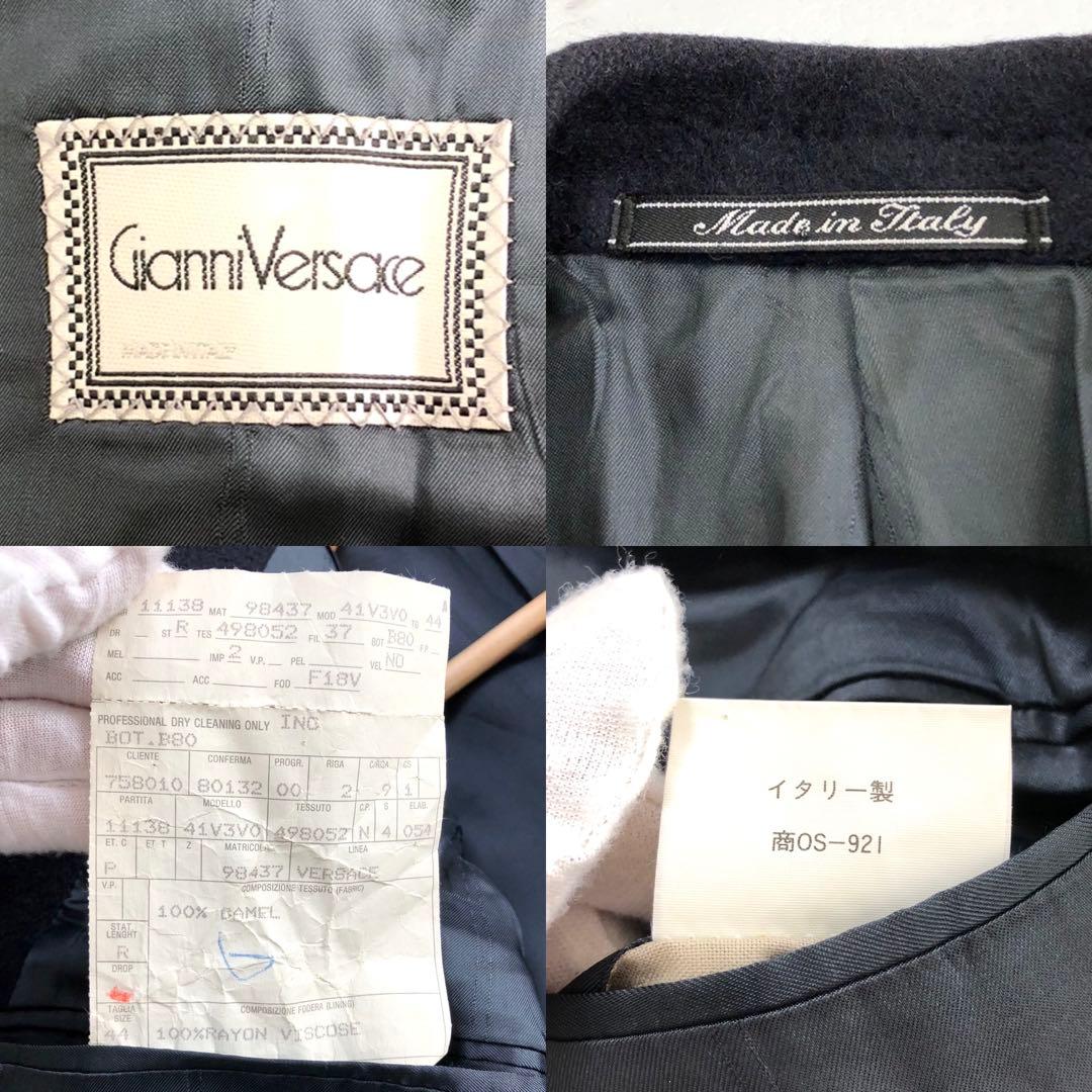 希少✨ヴェルサーチ キャメル100% ダブルチェスターコート ダークネイビー