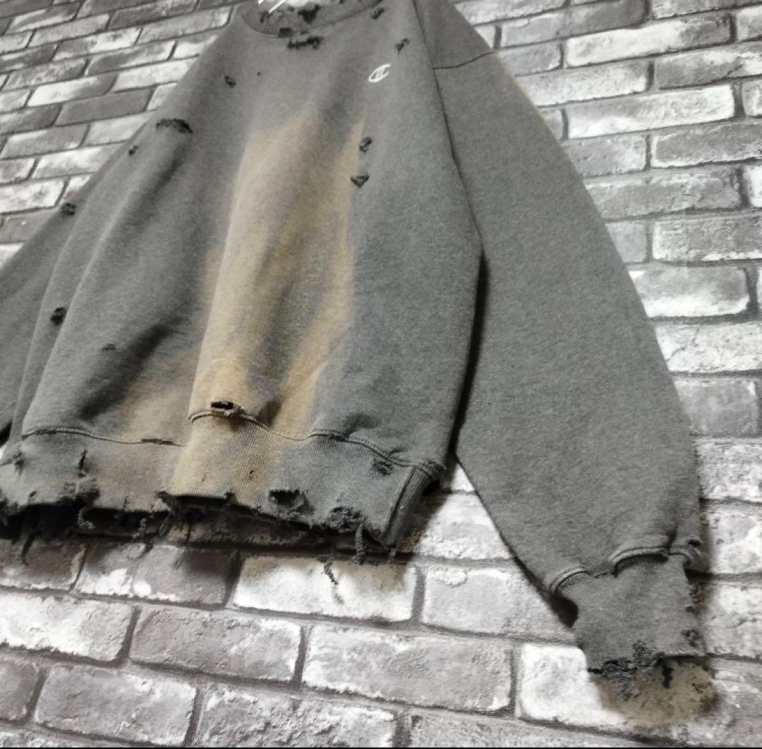 鬼フェード チャンピオン クラッシュ ボロスウェット グランジ ダメージ 袖太