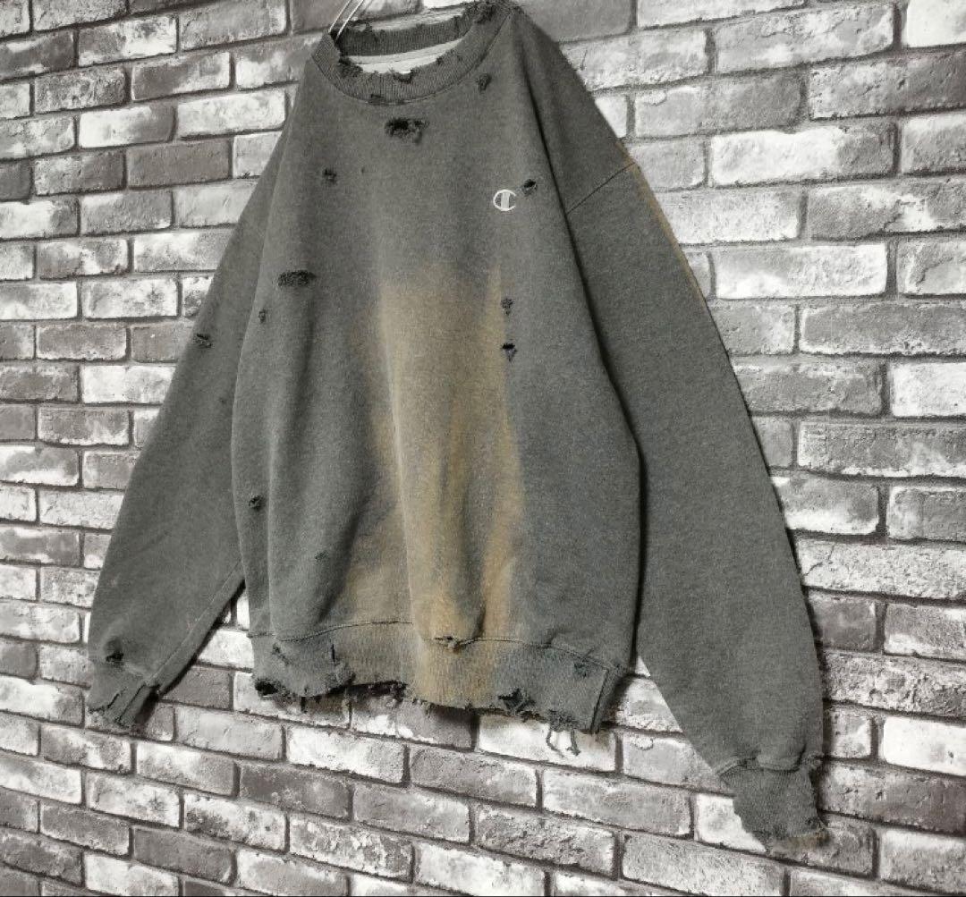 鬼フェード チャンピオン クラッシュ ボロスウェット グランジ ダメージ 袖太