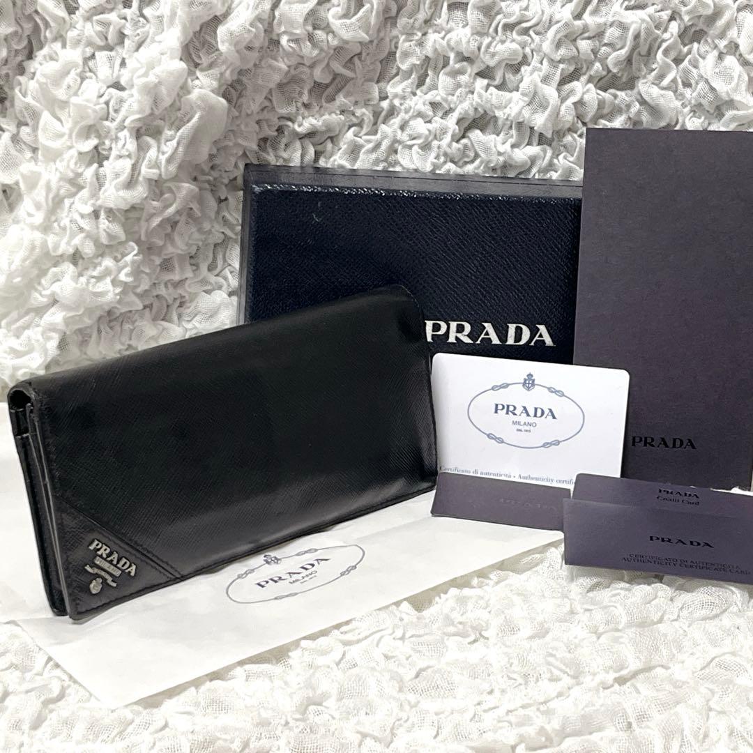 良品✨プラダ 長財布 三角ロゴ 近年モデル サフィアーノレザー ブラック　黒
