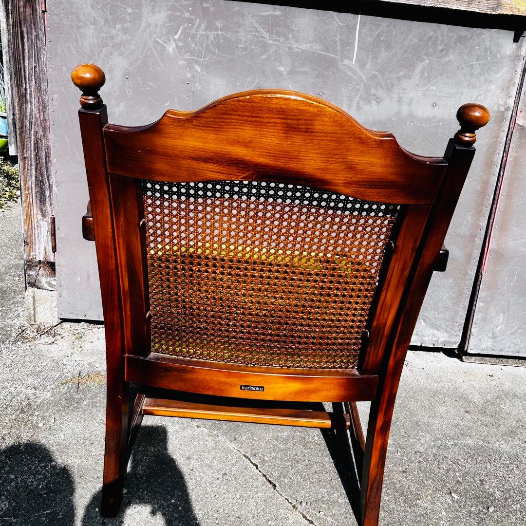 【美品】オールド カリモク / ラタンチェア / モケットグリーン ❷